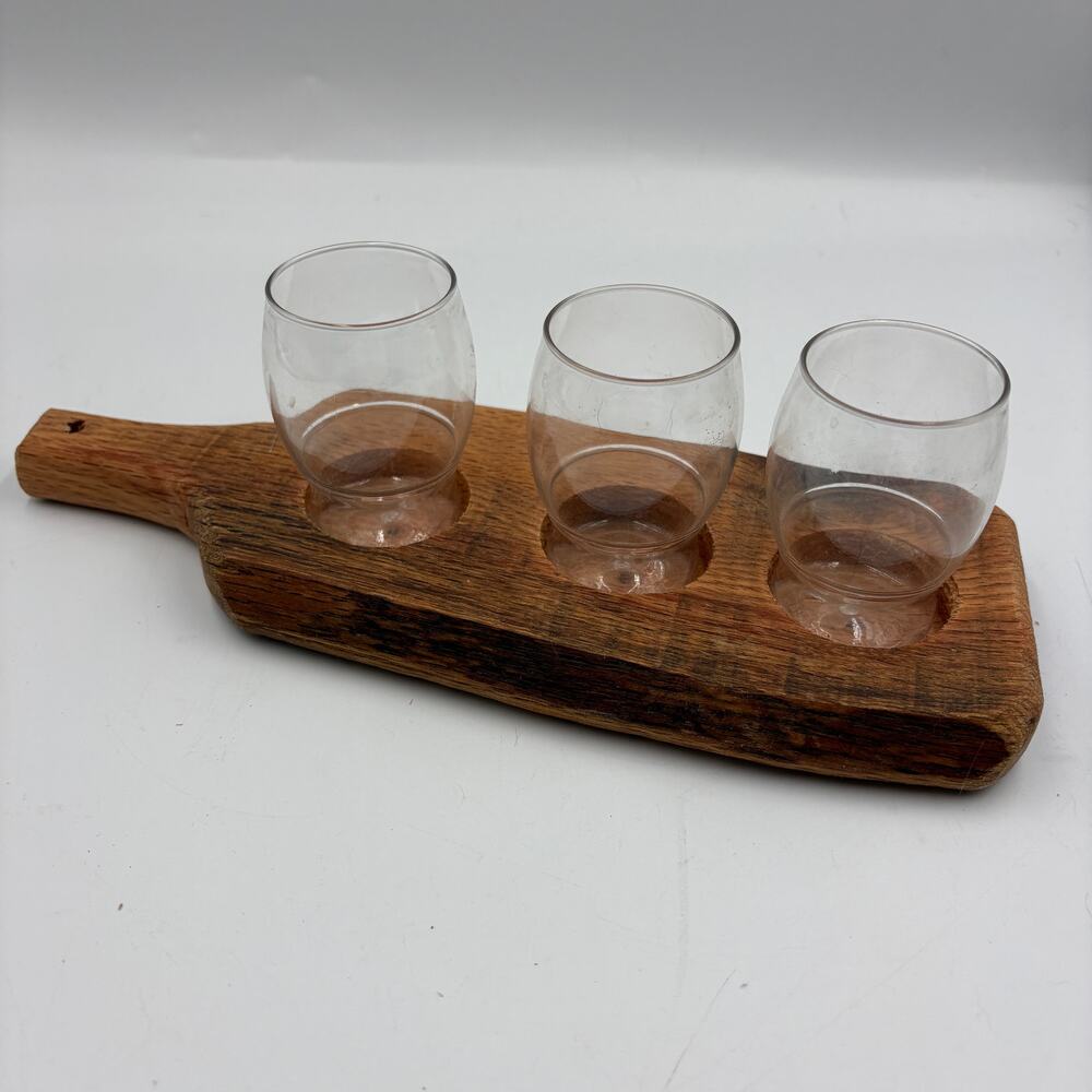 Wooden Flight Board 3 Drinks Handcrafted Plastic Cups